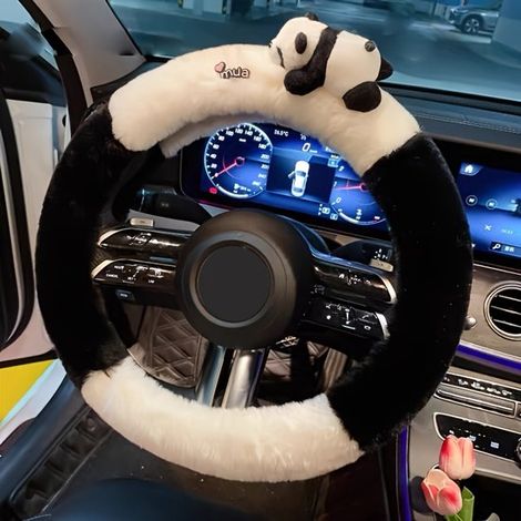 Lenkradbezug, winterlicher Plüsch-Lenkradbezug mit Cartoon-Motiv, warm und rutschfest, niedliches Auto-Accessoire und Dekoration. (1/5)