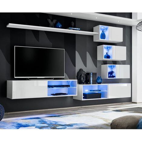 Ensemble Meuble TV Design "Switch XXIV" 250cm Blanc (1/4)