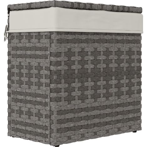 Panier de rangement en rotin pour jardin et maison avec intérieur en tissu, 57 x 34 x 62 cm, gris idéal pour aménager votre terrasse, balcon ou jardin, alliant confort et durabilité pour vos moment...