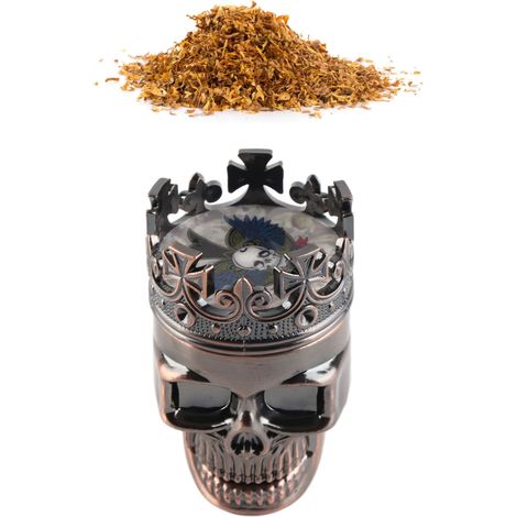 Broyeur à épices 3 niveaux, broyeur à herbes, broyeur à tabac, tête de mort avec couronne, pour la cuisine maison, bronze rouge (1/5)