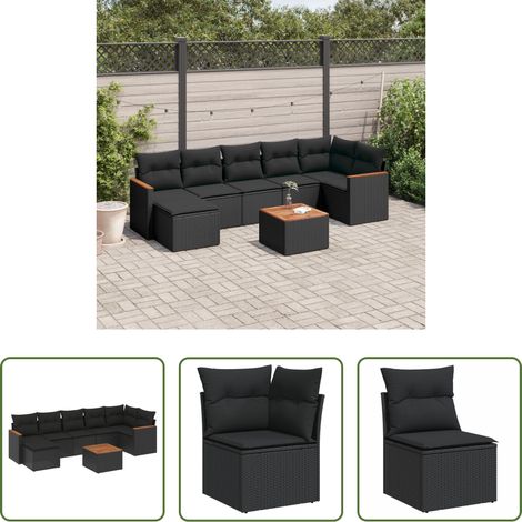 vidaXL Canapé en résine - Salon de jardin 8 pcs avec coussins noir résine tressée (1/5)