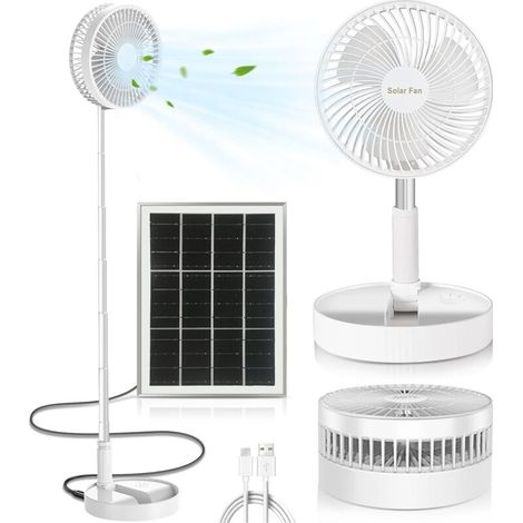 Quiet Pedestal Fan, Solar Powered Fan and USB Rechargeable Battery, Height Adjustable and Foldable Table Fan, Portable Floor Fan for Office, Home, Camping (1/5)