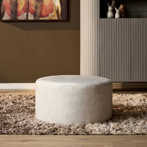 Pouf rond écru tissu doux RIVOLI (1/3)