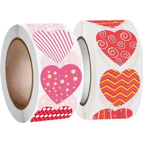 GDHZS- Rouleau de 1000 autocollants en forme de cœur (1 pouce), étiquettes en forme de cœur, autocollants pour la Saint-Valentin et la décoration de mariage.. (1/4)
