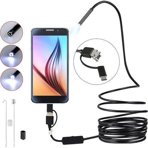 in 1 USB Micro Type-C Endoscope 8mm Ultra-Thin Semi-Rigid Inspection Camera with 6 LEDs IP67 Waterproof and Snake Cable (1.5m) (1/5)