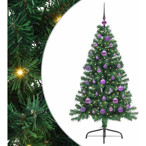 Sapin de Noël  Arbre de Noël artificiel pré-éclairé Vert 150 cm PVC (1/5)