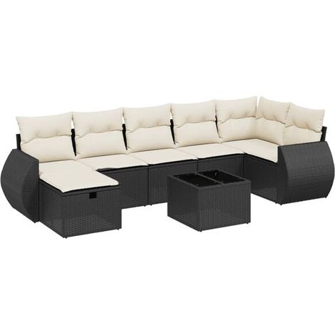 Ensemble de Meubles de Jardin en Rotin 8 Pièces avec Coussins Noirs (1/5)