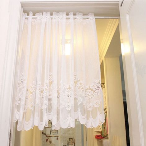 Rideaux à carreaux transparents brodés, rideaux courts style campagne en dentelle vintage blancs (L x H 100 x 60 cm) 1 pièce (1/5)