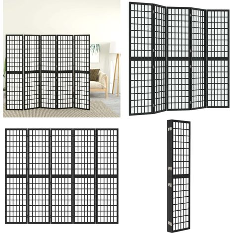 Cloison de séparation pliable 5 panneaux 200x170 cm Noir - Cloison De Séparation - Séparateur De Pièce - Écran D'intimité - Style Japonais - Bois Massif - Home & Living (1/5)