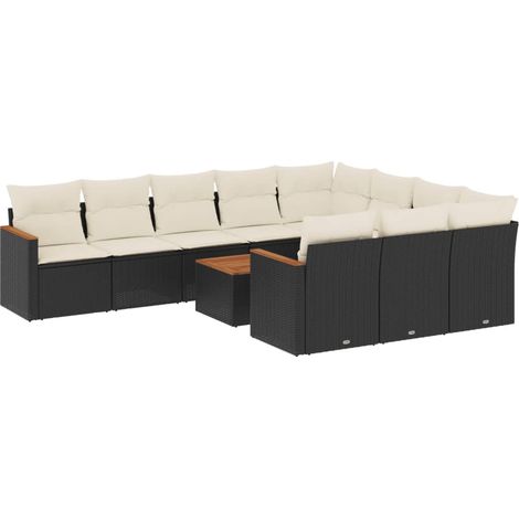 vidaXL Set Divani da Giardino 11 pz con Cuscini in Polyrattan Nero (1/5)