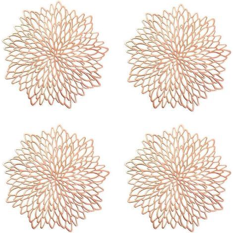 4-Piece Rose Gold Placemat Set, Round Placemats, Plastic Round Placemats, Used for Thermal Insulation of the Seat (1/5)
