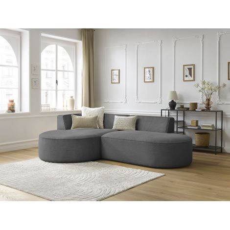 BOBOCHIC - Canapé d'angle fixe ROUSSEAU velours côtelé Angle gauche Gris foncé (1/5)