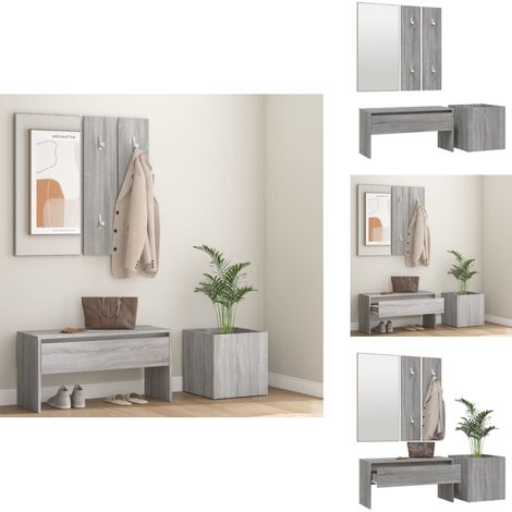 Garderoben-Set Grau Sonoma Holzwerkstoff - Flurbank - Holzwerkstoff Möbel - Garderobe - Spiegel - Pflanzenständer (1/5)