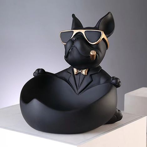 Statuetta di bulldog francese nero - Ciotola per caramelle e portachiavi - Vassoio portagioie - Ideale per una casa moderna, ufficio o corridoio - Organizer da scrivania (1/3)