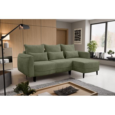 Ecksofa Selio mit Schlaffunktion und Bettzeugcontainer Olive Rechts (1/5)
