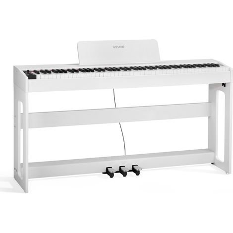 Piano Numérique 88 Touches Lestées, Mode Double Clavier Haut-parleurs, avec Pupitre à Partitions, Support, Pédale Sustain, Adaptateur CC, 280 Sonorités, Connexion Sans Fil, pour Débutants, Blanc (1/5)