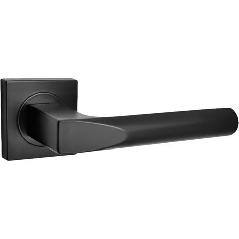 domino Türgriff ohne Schlossrosette quadratischen Rosetten Türklinke für Zimmertür, Bürotür Türbeschläge aus Aluminium Schwarz Türdrückergarnitur CONO-QR BLACK (1/5)