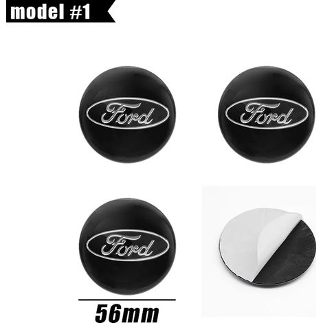 (Noir Argent 56 mm) 4 autocollants/emblèmes pour enjoliveurs de roue de voiture, compatibles avec Focus, Fiesta, EcoSport, Escort, Mondeo et Mustang. (1/4)