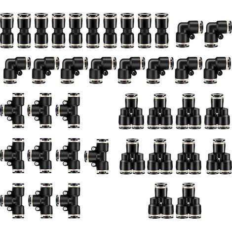 40 pcs Noir Raccords Rapides pneumatiques, Pneumatiques Tuyau Pneumatique Connecteur 4 Formes, Droits Type/Coudés Type/Y Type/T Type/Combo Pneumatique(4mm) - (1/5)