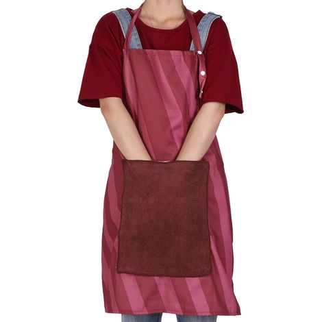 Wasserdichte, schmutzabweisende Haushaltsschürze, Küchenschürze für Restaurants und Gastronomiebetriebe mit Tasche, weinrot (1/5)