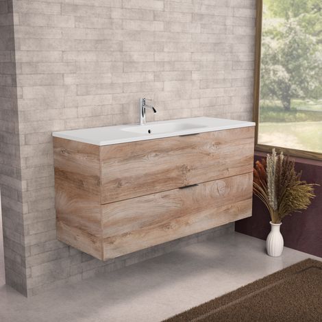 Inda - Badezimmerschrank B.120 mit mattiertem Waschbecken / Natureiche 2 Schubladen - Topazio (1/5)