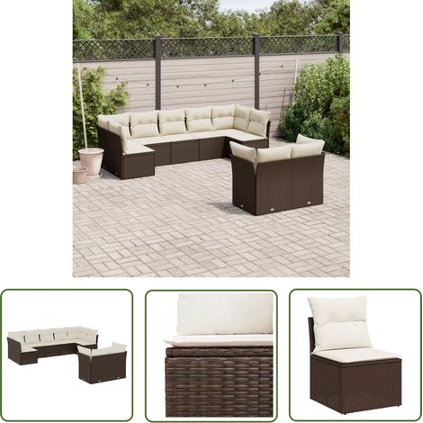 The Living Store 9-tlg. Garten-Sofagarnitur mit Kissen Braun Poly Rattan - Gartengestelle - Gartenmöbelset - Lounge Set - Rattan Möbel - Gartenlounge (1/5)