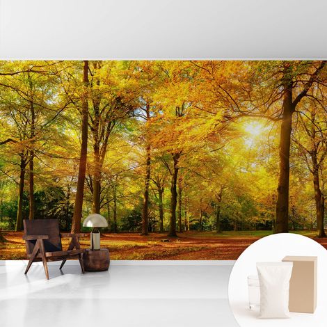 Tapete Tapete Vliestapete mit Kleber - Fototapete mit Motiv - Wandtapete modern - Wanddeko Goldene Blätter 416x254 cm (1/5)