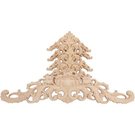Lot de 5 appliques décoratives en bois d'hévéa sculpté : 4 appliques d'angle et 1 longue applique pour portes de placard, lits, armoires et meubles. (1/5)
