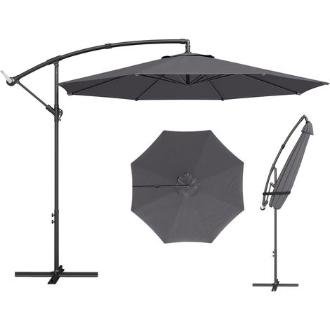 Outsunny 3(m) Garden Banana Parasol Cantilever Umbrella w/ Base, Grey (1/5)