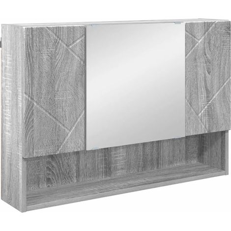 Armoire miroir moderne pratique rangement salle de bain 80 x 17 x 55 cm en bois d'ingénierie gris sonoma (1/5)