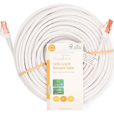 Nedis CAT6-Netzwerkkabel / RJ45 Stecker / RJ45 Stecker / U/UTP / 20.0 m / Rund / PVC / Weiss / Label