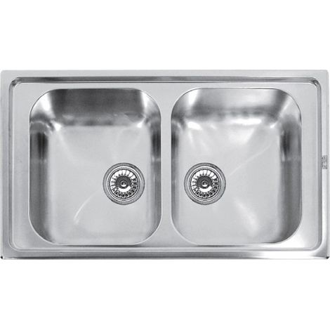 Évier double 2 bacs en acier inoxydable RIVERA 86x50 cm (1/3)