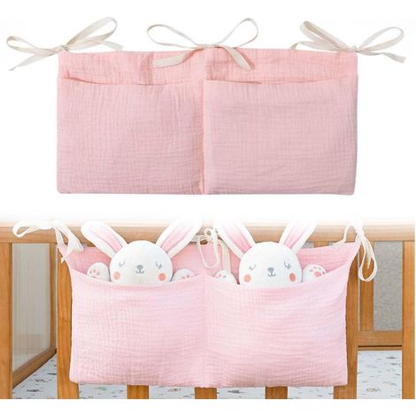 Organisateur de lit de bébé avec 2 poches, sac de rangement rose pour chambre de bébé et de tout-petit, organisateur à langer, organisateur de chambre d'enfant, sacs de rangement pour lits (1/5)