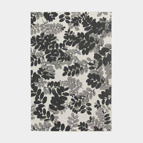 Tapis d'extérieur ou de salon - Poésie - Feuilles noires et grises - 80 x 150 cm (1/5)