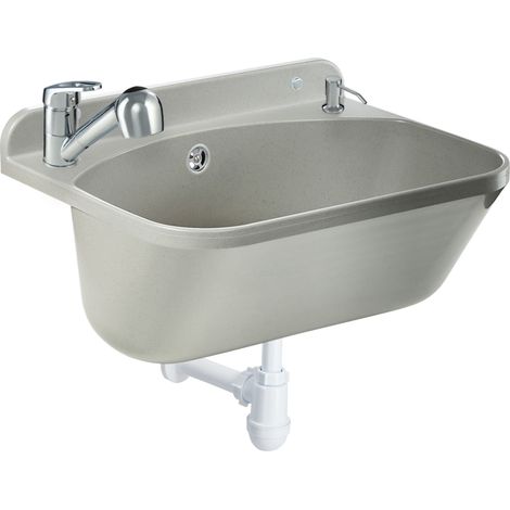 GOSPO Ausgussbecken mit drehbarer Armatur, Siphon, Waschbecken 46 x 36 x 20 cm, Waschraum für Garage