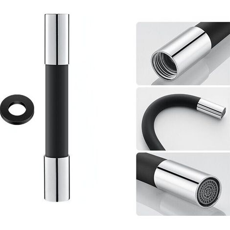 Noir 20cm Tuyau d'extension de robinet pulvérisateur à mousse d'eau tuyau d'extension flexible rotatif en silicone 360 ° de forme réglable, (1/5)