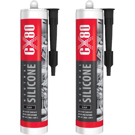 Silicona de construcción neutra CX80 para hormigón, madera y metal, negra, 310 ml x 2