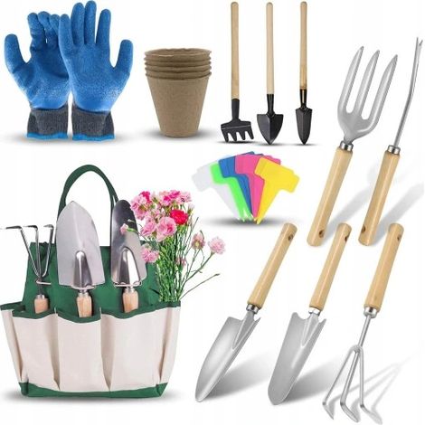 XL 26-IN-1 SET GARTENSCHAUFEL RECHEN HACKE KRALLEN BLUMENTÖPF HANDSCHUHE