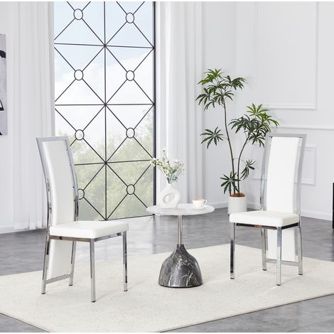 Lote de 2 sillas de comedor 44x42,7x109 cm en PU blanco y metal plateado - MEUBLIV (1/5)