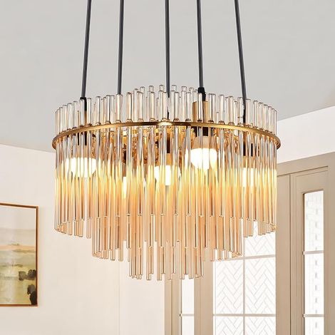 GBLY Pendelleuchte 5 Lampade Tavolo da Pranzo Vetro Rotondo Lampada Suspension Moderna Oro E14 Ø 40 cm Per Sala da Pranzo Cucina Soggiorno Caffè Bar Senza Lampada (1/5)