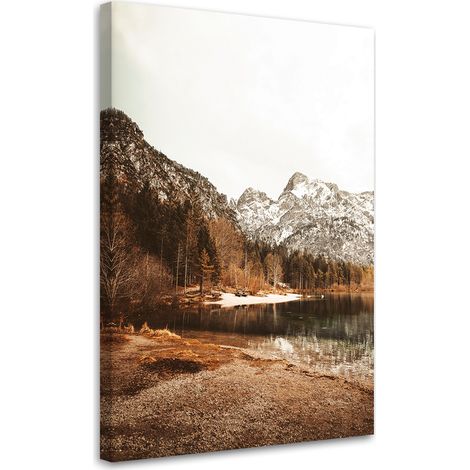 Tableau sur toile Montagnes enneigées au bord du lac 70x100 (1/5)
