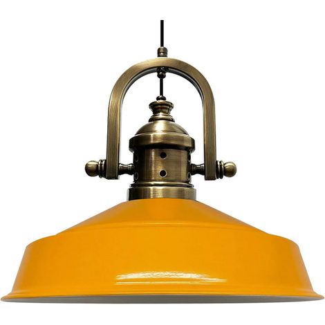 Suspension Industrielle en Métal Jaune Peint à la Main – Lustre Vintage E27 Ø41 cm pour Salon, Chambre ou Salle à Manger (1/5)
