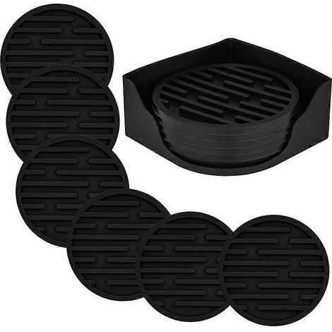 6 Packungen schwarze Silikon-Untersetzer, rutschfeste, hitzebeständige Untersetzer, Couchtisch-Untersetzer (1/5)