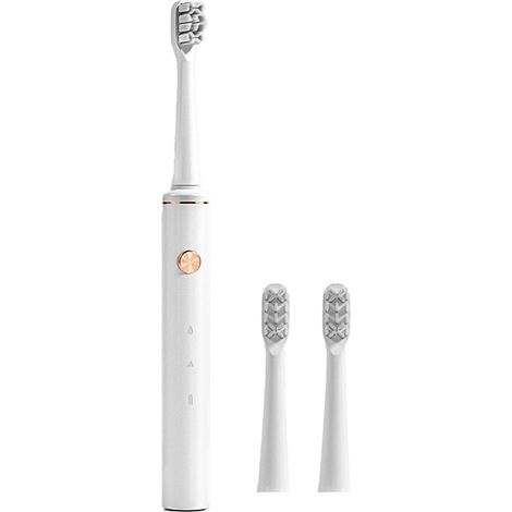 Brosse à dents électrique adulte USB rechargeable, poils souples, nettoyage dentaire, 2 vitesses réglables, blanche (1/5)