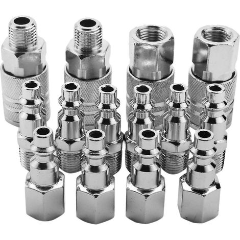 Kit de 14 raccords pour tuyau d'air comprimé, connecteurs métalliques 1/4 pouce BSP, coupleur mâle/femelle à dégagement rapide (1/4)