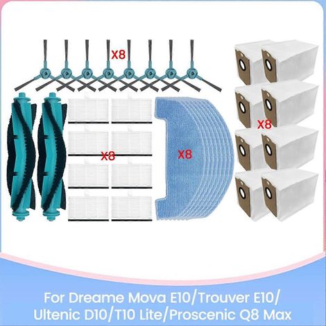 34 pièces pour E10/Trouver E10 D10/T10 Lite Q8 Max pièces détachées brosse filtre HEPA serpillière sac poussière (1/5)