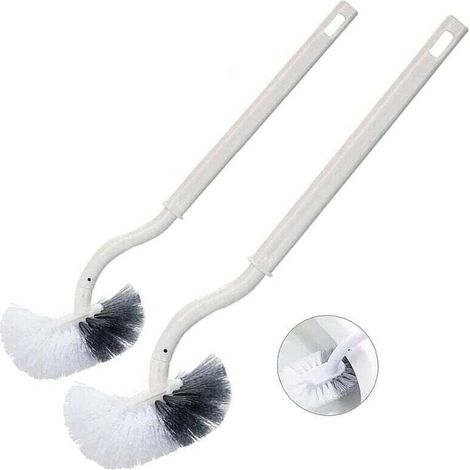 Juego de 2 cepillos para inodoro con mango largo de plástico y cerdas resistentes para una limpieza profunda, color blanco - KZQ