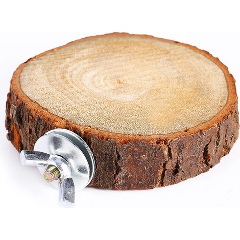 Soporte de madera natural para jaulas de loros, periquitos y cacatúas, con juguete masticable integrado. (1/5)