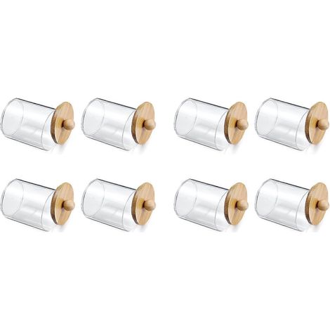Lot de 2 porte-cotons-tiges, accessoires de rangement pour salle de bain, pots en plastique transparent avec couvercles en bambou pour cotons-tiges (1/5)