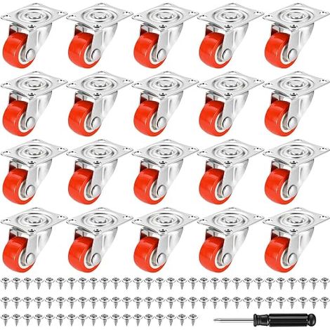 Lot de 20 mini roulettes pour meubles Rouge 25 mm (1/5)
